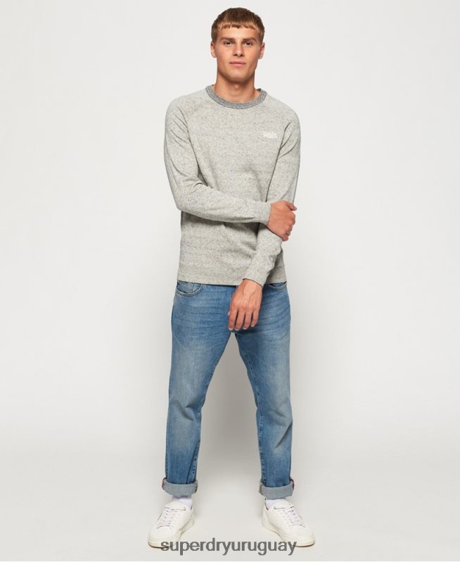 uy Superdry hombres suéter con cuello redondo de algodón con etiqueta naranja gris claro DT2N8Z1369 ropa