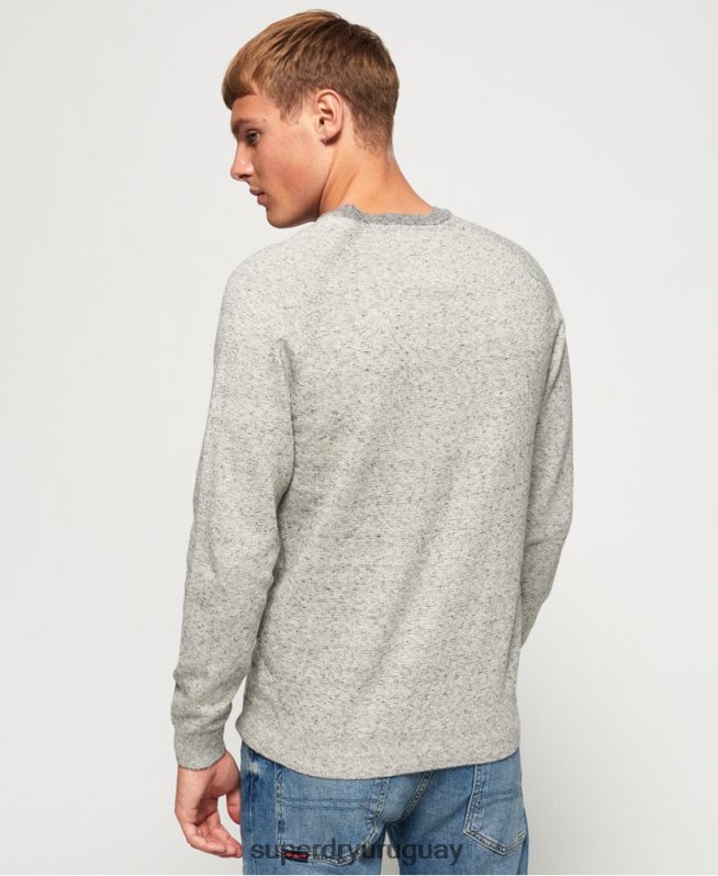 uy Superdry hombres suéter con cuello redondo de algodón con etiqueta naranja gris claro DT2N8Z1369 ropa