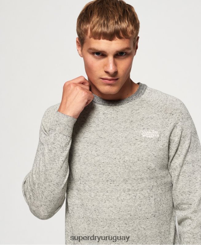 uy Superdry hombres suéter con cuello redondo de algodón con etiqueta naranja gris claro DT2N8Z1369 ropa