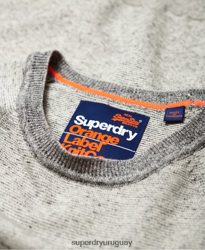 uy Superdry hombres suéter con cuello redondo de algodón con etiqueta naranja gris claro DT2N8Z1369 ropa