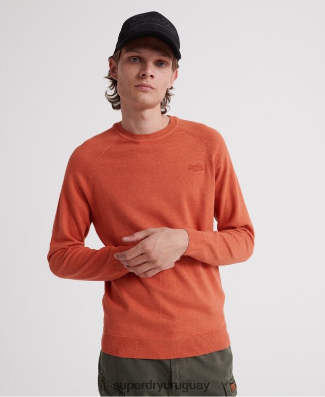 uy Superdry hombres suéter con cuello redondo de algodón con etiqueta naranja naranja DT2N8Z1359 ropa