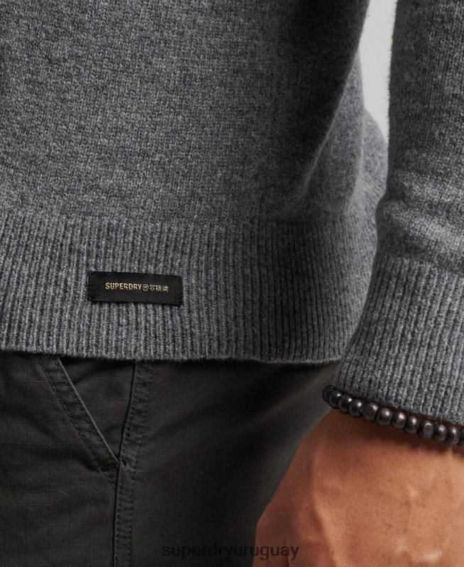 uy Superdry hombres suéter con cuello redondo de lana de cordero gris claro DT2N8Z1247 ropa