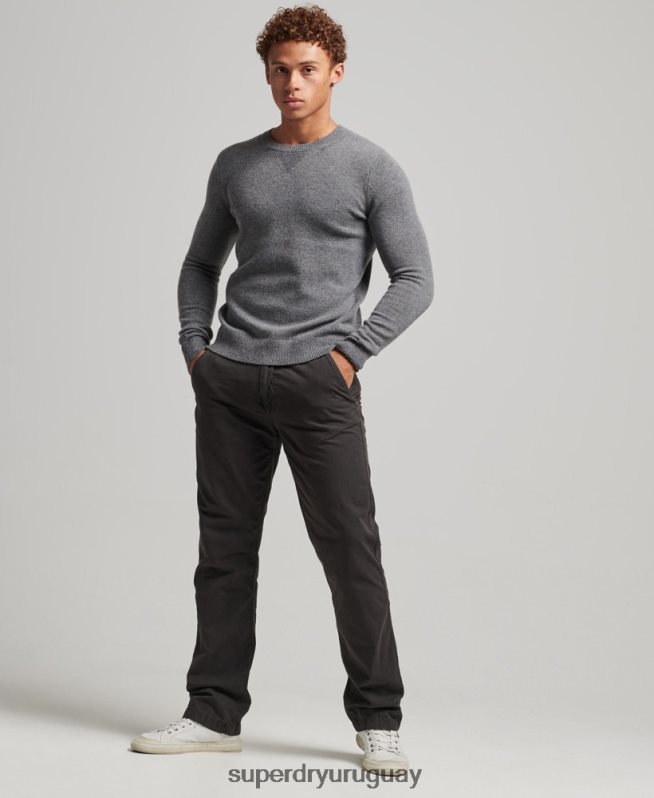 uy Superdry hombres suéter con cuello redondo de lana de cordero gris claro DT2N8Z1247 ropa
