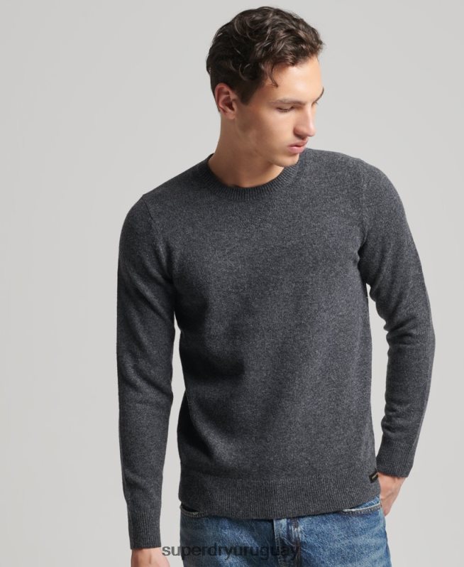 uy Superdry hombres suéter con cuello redondo de lana de cordero gris oscuro DT2N8Z5274 ropa
