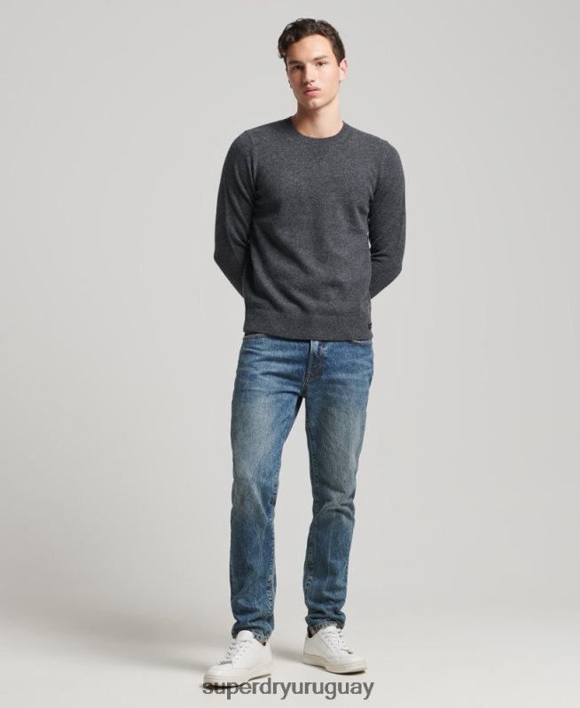 uy Superdry hombres suéter con cuello redondo de lana de cordero gris oscuro DT2N8Z5274 ropa