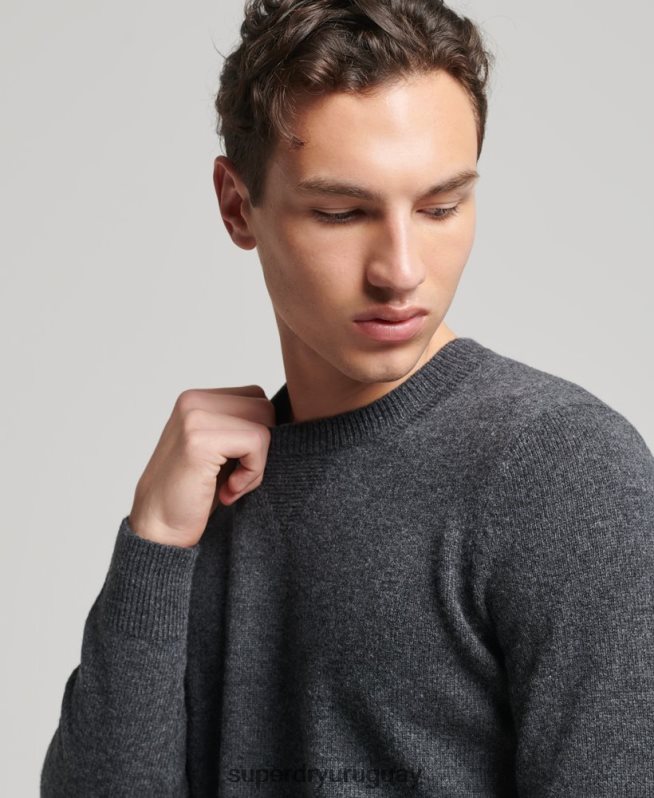 uy Superdry hombres suéter con cuello redondo de lana de cordero gris oscuro DT2N8Z5274 ropa