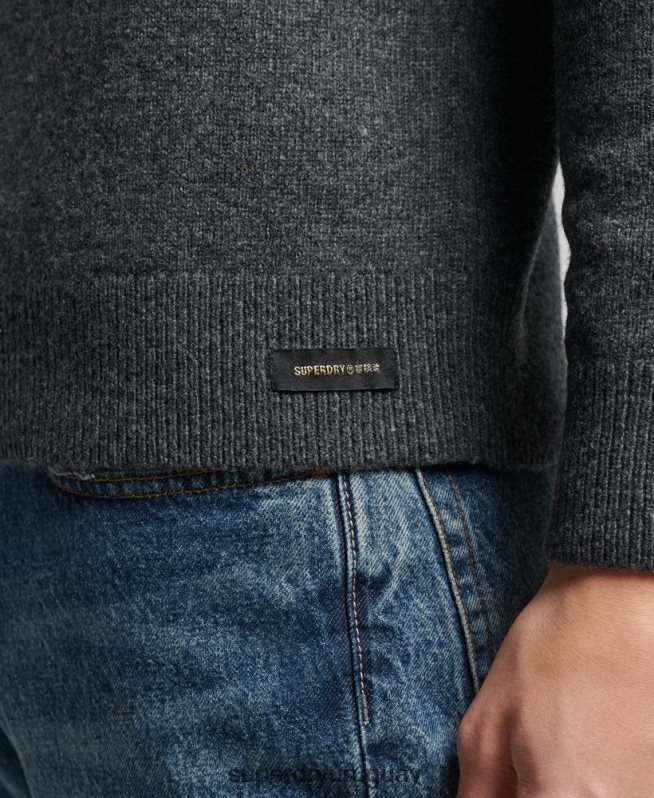 uy Superdry hombres suéter con cuello redondo de lana de cordero gris oscuro DT2N8Z5274 ropa