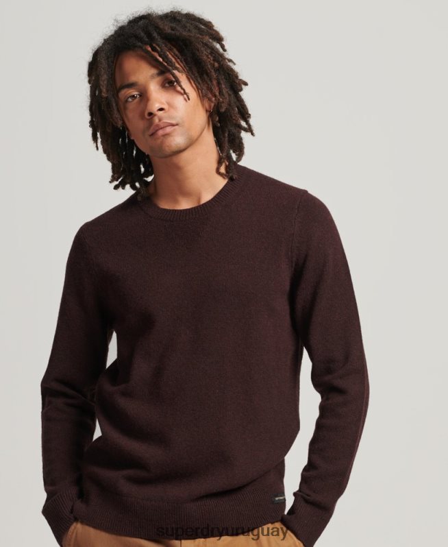 uy Superdry hombres suéter con cuello redondo de lana de cordero marrón DT2N8Z1284 ropa