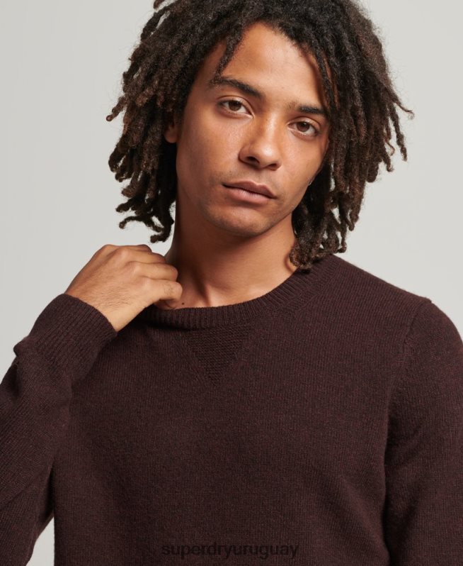 uy Superdry hombres suéter con cuello redondo de lana de cordero marrón DT2N8Z1284 ropa