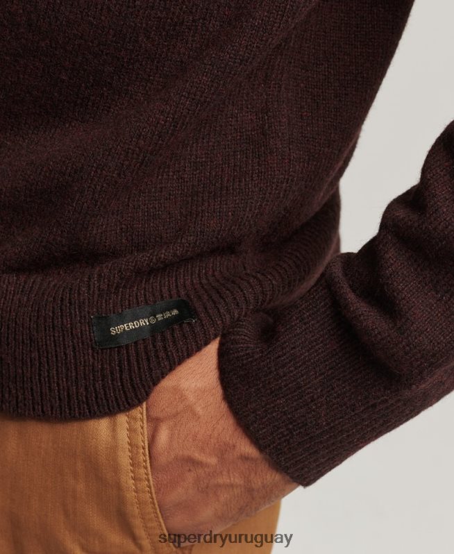 uy Superdry hombres suéter con cuello redondo de lana de cordero marrón DT2N8Z1284 ropa