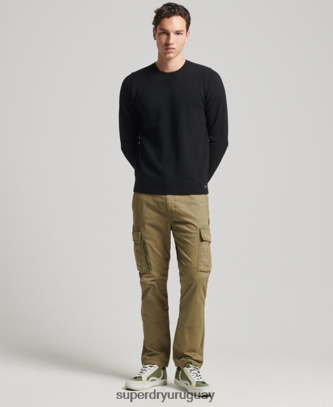 uy Superdry hombres suéter con cuello redondo de lana de cordero negro DT2N8Z5270 ropa