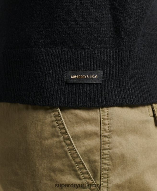 uy Superdry hombres suéter con cuello redondo de lana de cordero negro DT2N8Z5270 ropa
