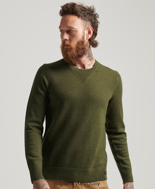 uy Superdry hombres suéter con cuello redondo de lana de cordero verde DT2N8Z1282 ropa