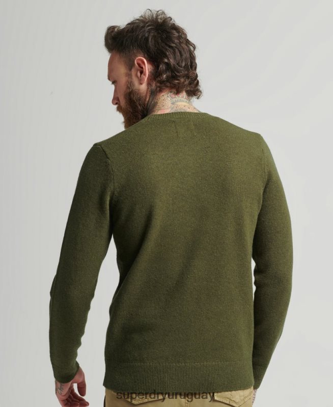 uy Superdry hombres suéter con cuello redondo de lana de cordero verde DT2N8Z1282 ropa