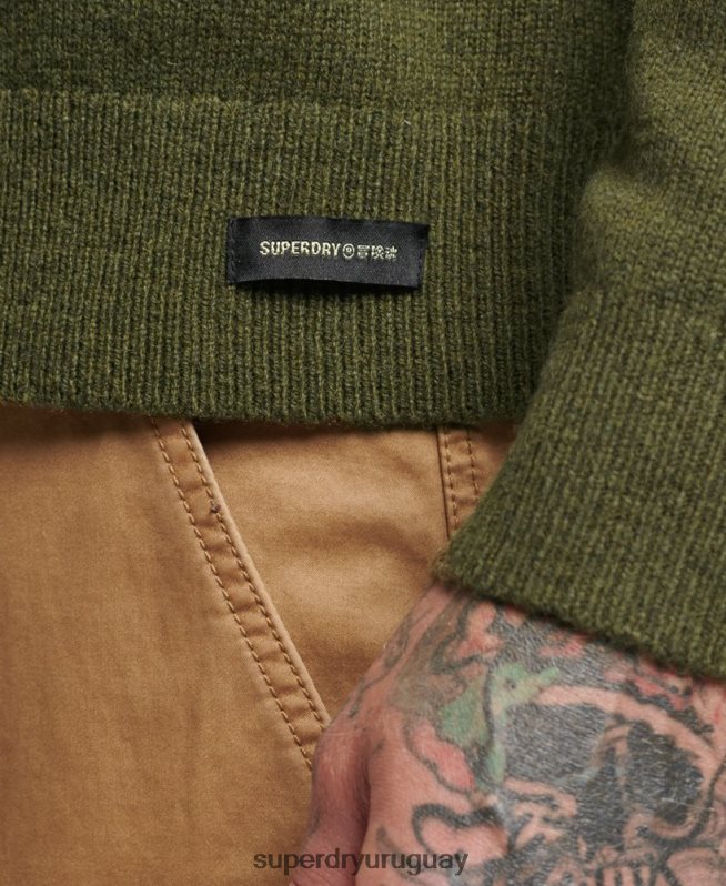 uy Superdry hombres suéter con cuello redondo de lana de cordero verde DT2N8Z1282 ropa
