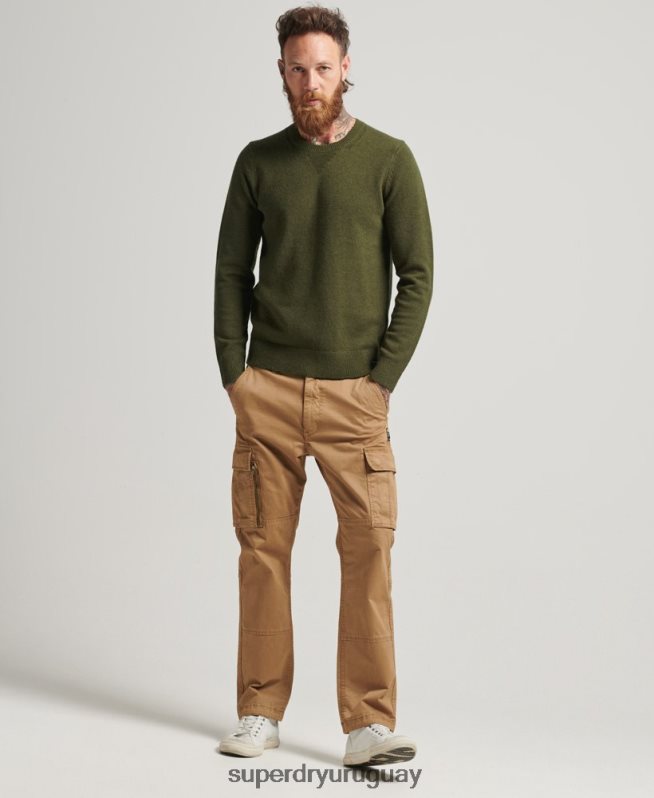 uy Superdry hombres suéter con cuello redondo de lana de cordero verde DT2N8Z1282 ropa