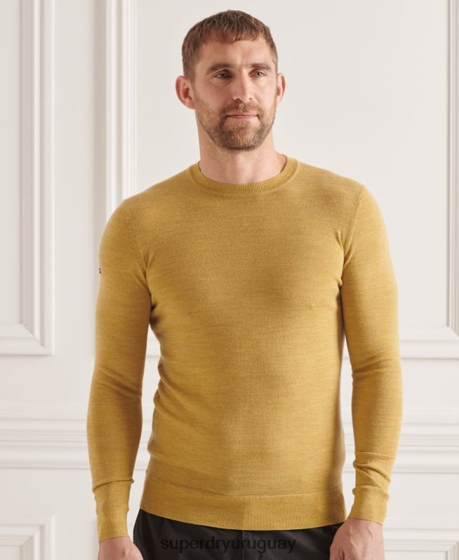 uy Superdry hombres suéter con cuello redondo de lana merina de studios amarillo DT2N8Z1312 ropa