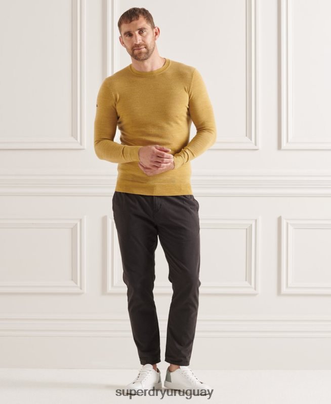 uy Superdry hombres suéter con cuello redondo de lana merina de studios amarillo DT2N8Z1312 ropa