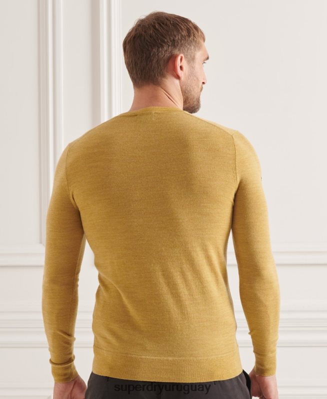uy Superdry hombres suéter con cuello redondo de lana merina de studios amarillo DT2N8Z1312 ropa