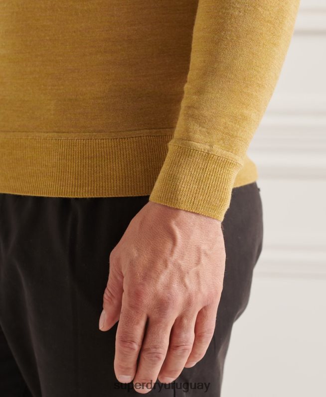 uy Superdry hombres suéter con cuello redondo de lana merina de studios amarillo DT2N8Z1312 ropa