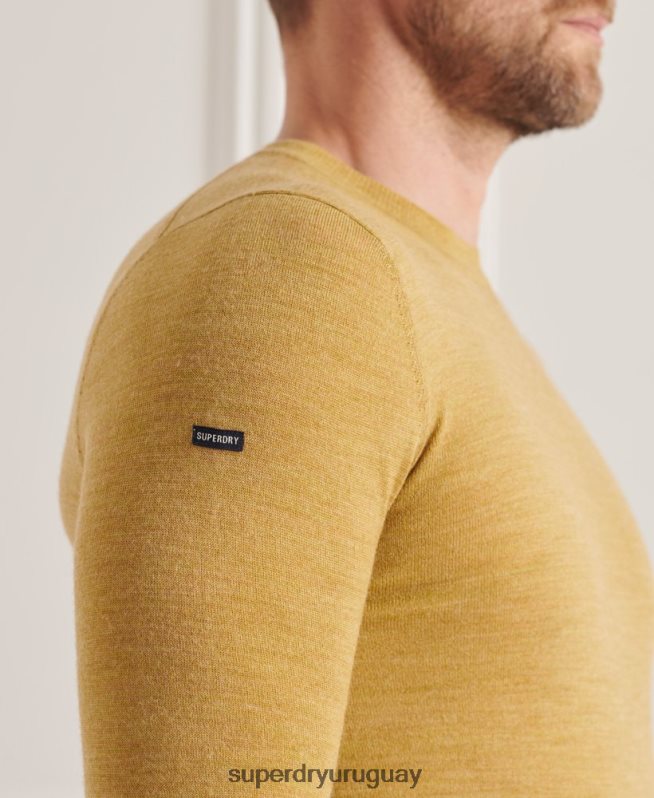 uy Superdry hombres suéter con cuello redondo de lana merina de studios amarillo DT2N8Z1312 ropa