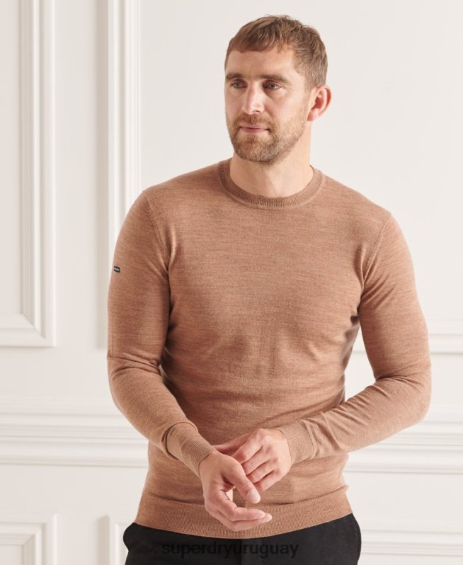 uy Superdry hombres suéter con cuello redondo de lana merina de studios beige DT2N8Z1294 ropa