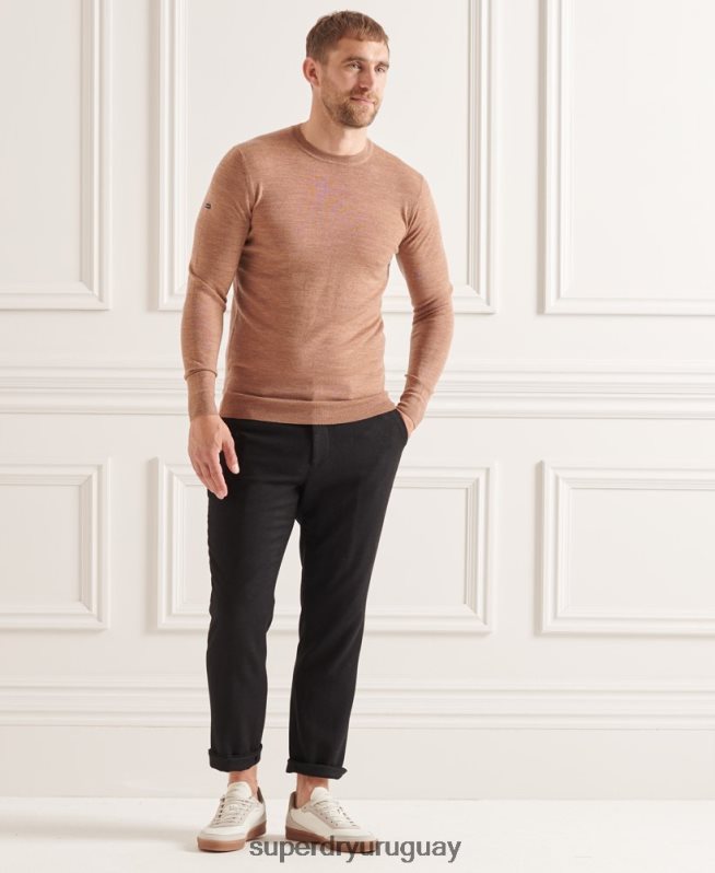 uy Superdry hombres suéter con cuello redondo de lana merina de studios beige DT2N8Z1294 ropa