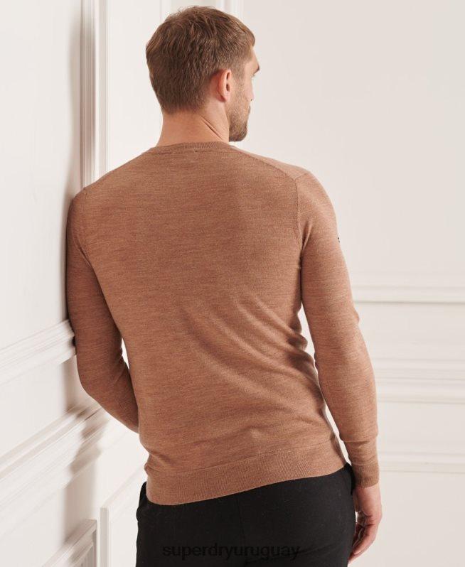 uy Superdry hombres suéter con cuello redondo de lana merina de studios beige DT2N8Z1294 ropa