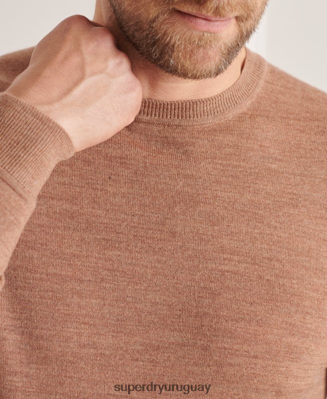 uy Superdry hombres suéter con cuello redondo de lana merina de studios beige DT2N8Z1294 ropa