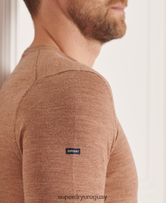 uy Superdry hombres suéter con cuello redondo de lana merina de studios beige DT2N8Z1294 ropa