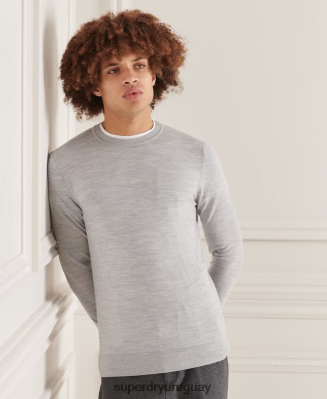 uy Superdry hombres suéter con cuello redondo de lana merina de studios gris claro DT2N8Z1333 ropa