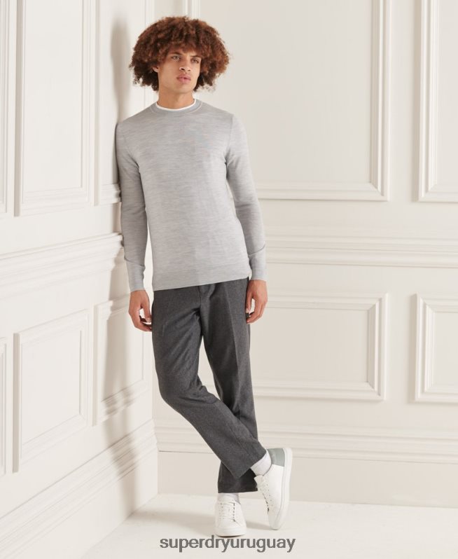 uy Superdry hombres suéter con cuello redondo de lana merina de studios gris claro DT2N8Z1333 ropa