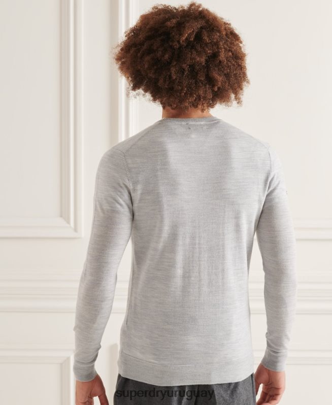 uy Superdry hombres suéter con cuello redondo de lana merina de studios gris claro DT2N8Z1333 ropa