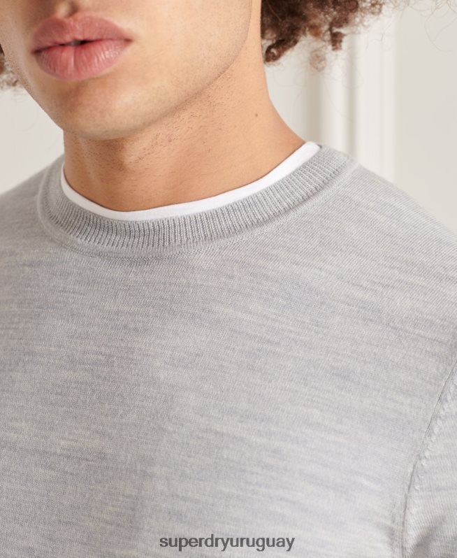uy Superdry hombres suéter con cuello redondo de lana merina de studios gris claro DT2N8Z1333 ropa