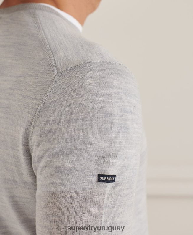 uy Superdry hombres suéter con cuello redondo de lana merina de studios gris claro DT2N8Z1333 ropa