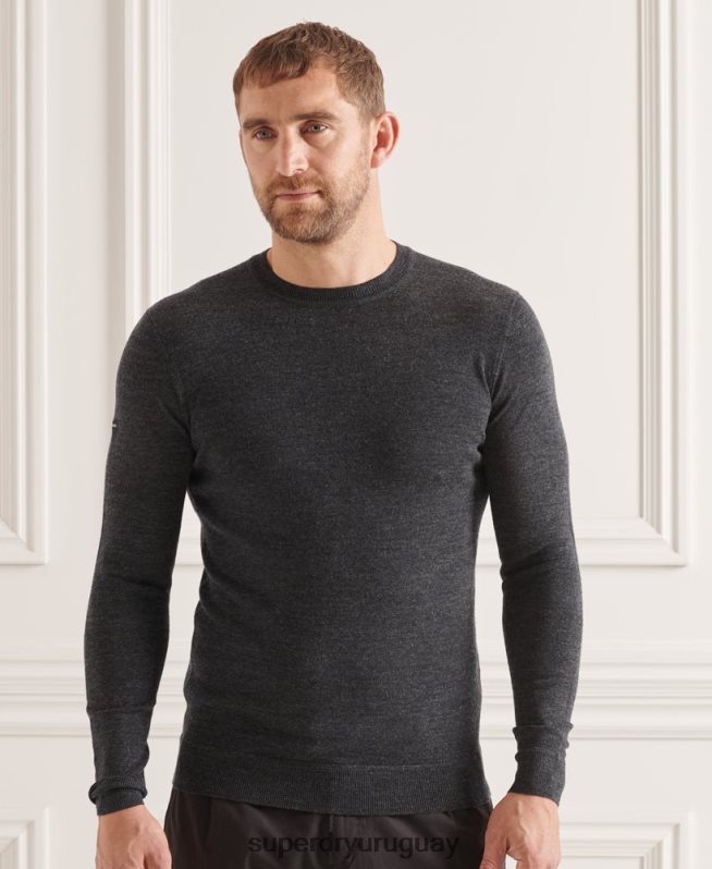 uy Superdry hombres suéter con cuello redondo de lana merina de studios gris oscuro DT2N8Z1314 ropa