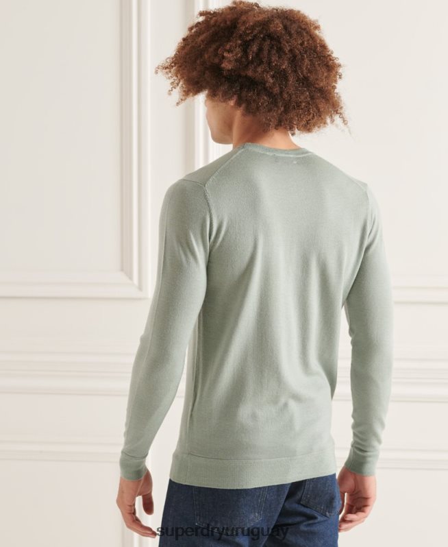 uy Superdry hombres suéter con cuello redondo de lana merina de studios gris oscuro DT2N8Z1315 ropa