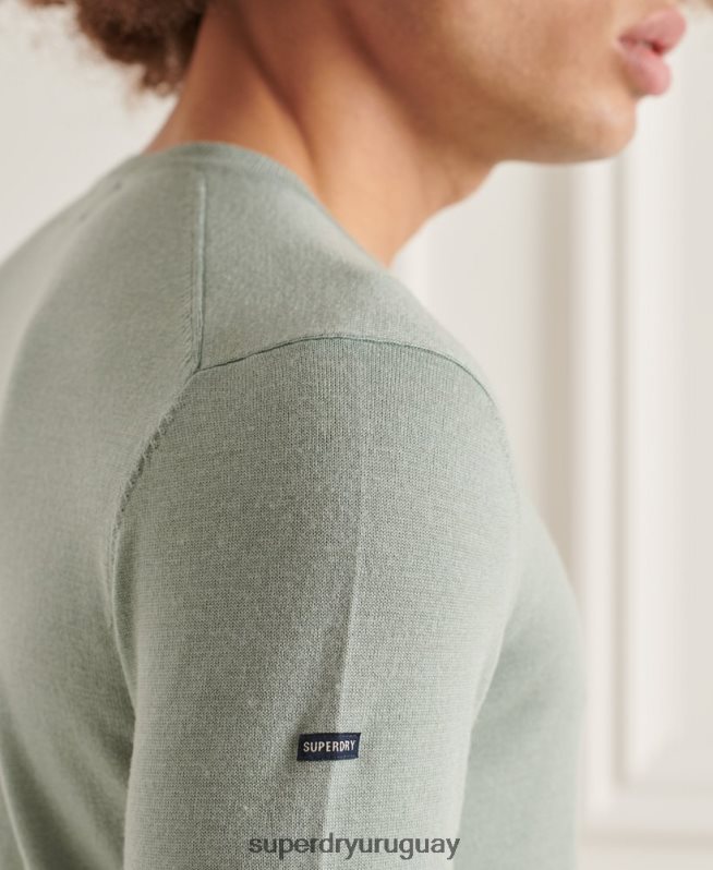 uy Superdry hombres suéter con cuello redondo de lana merina de studios gris oscuro DT2N8Z1315 ropa
