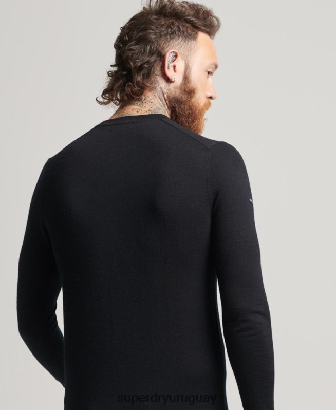 uy Superdry hombres suéter con cuello redondo de lana merina de studios negro DT2N8Z1286 ropa