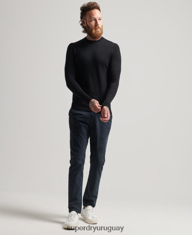 uy Superdry hombres suéter con cuello redondo de lana merina de studios negro DT2N8Z1286 ropa