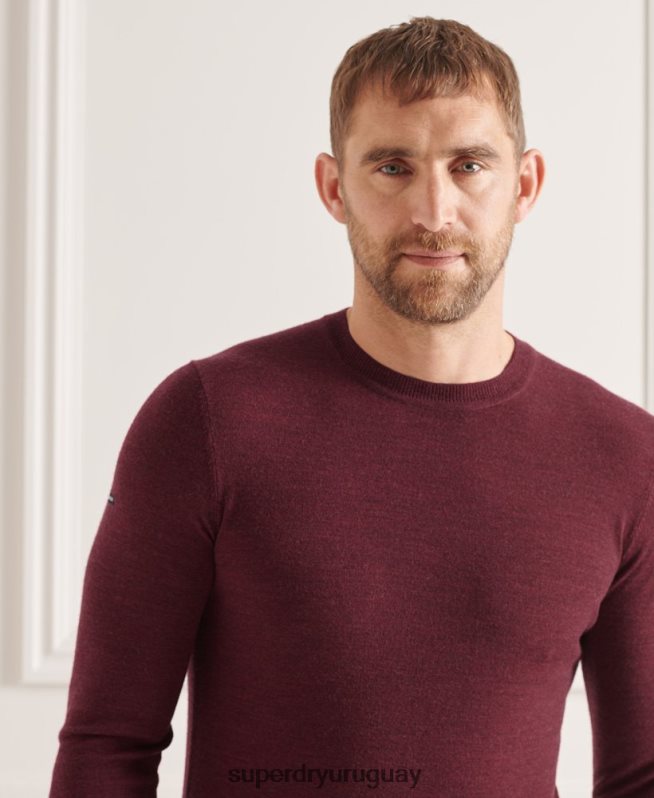 uy Superdry hombres suéter con cuello redondo de lana merina de studios rojo DT2N8Z1331 ropa