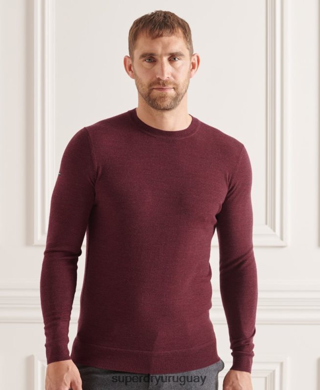 uy Superdry hombres suéter con cuello redondo de lana merina de studios rojo DT2N8Z1331 ropa
