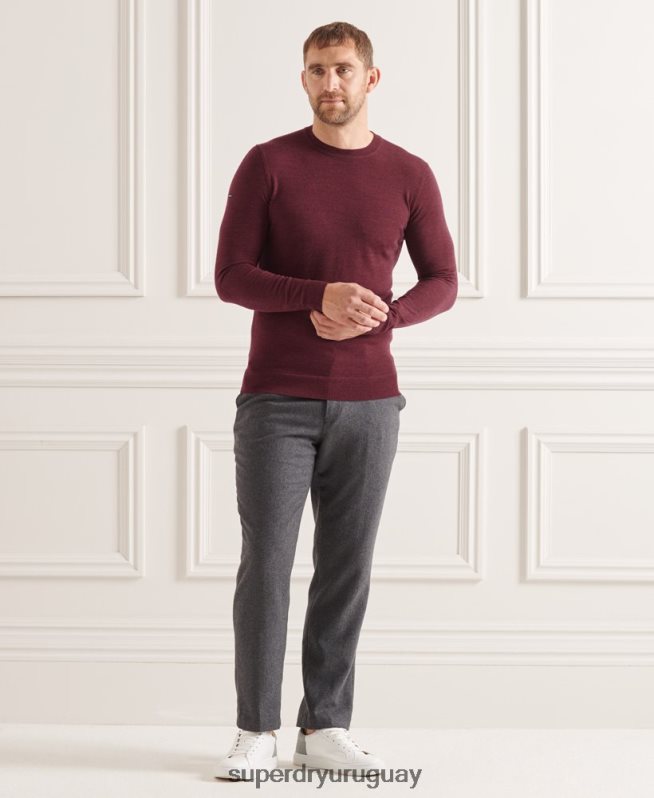 uy Superdry hombres suéter con cuello redondo de lana merina de studios rojo DT2N8Z1331 ropa