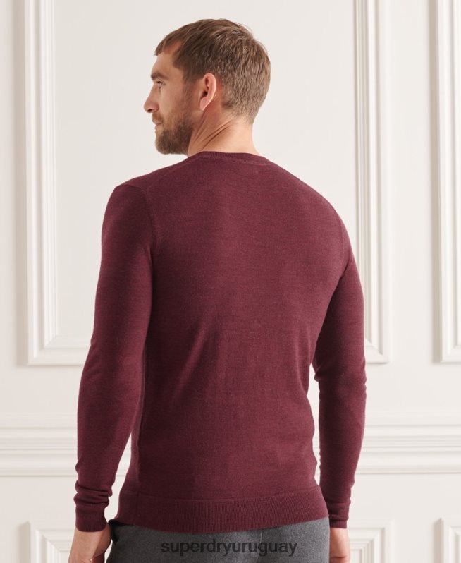 uy Superdry hombres suéter con cuello redondo de lana merina de studios rojo DT2N8Z1331 ropa