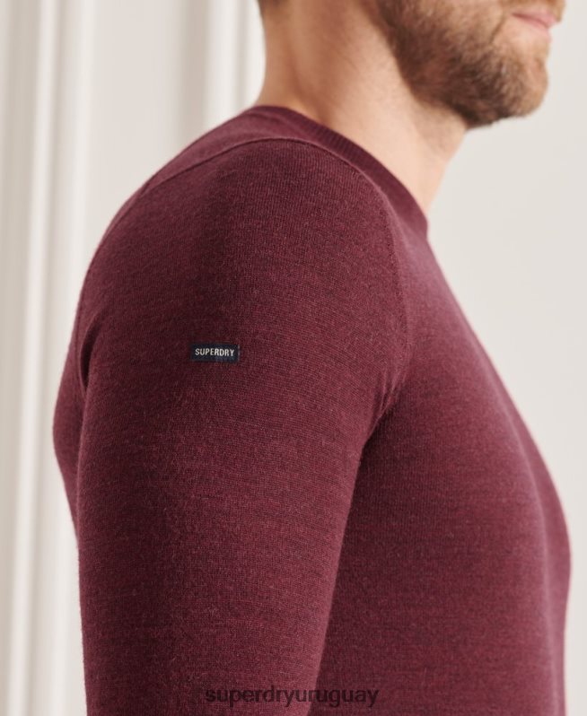 uy Superdry hombres suéter con cuello redondo de lana merina de studios rojo DT2N8Z1331 ropa