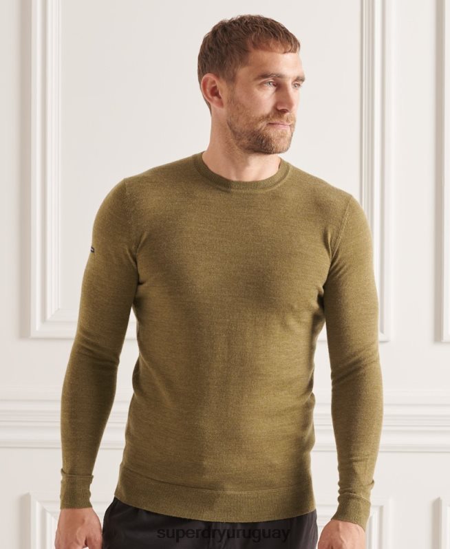 uy Superdry hombres suéter con cuello redondo de lana merina de studios verde DT2N8Z1313 ropa