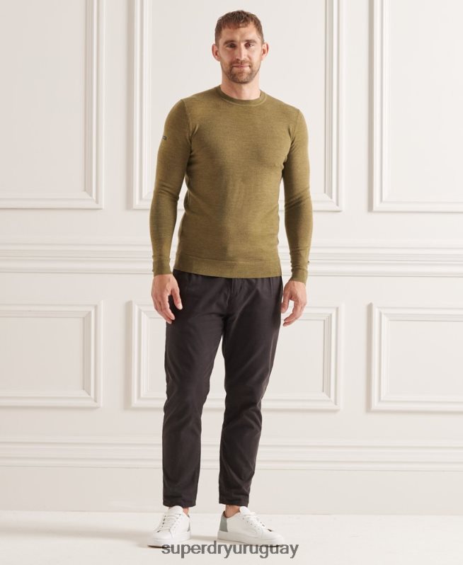 uy Superdry hombres suéter con cuello redondo de lana merina de studios verde DT2N8Z1313 ropa