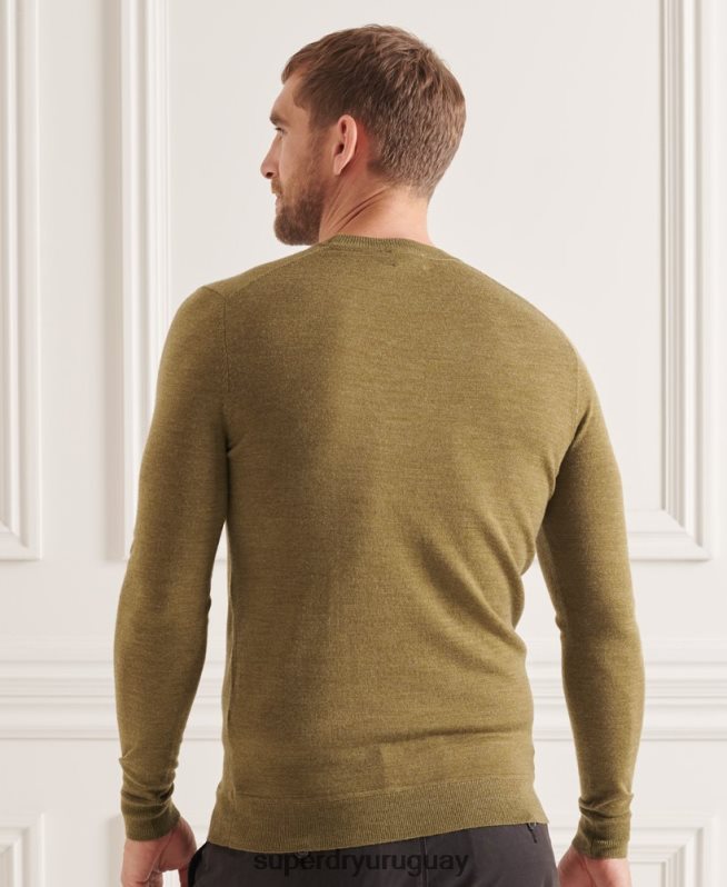 uy Superdry hombres suéter con cuello redondo de lana merina de studios verde DT2N8Z1313 ropa