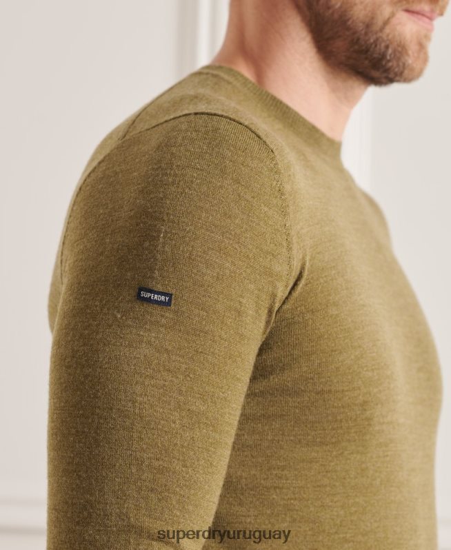 uy Superdry hombres suéter con cuello redondo de lana merina de studios verde DT2N8Z1313 ropa
