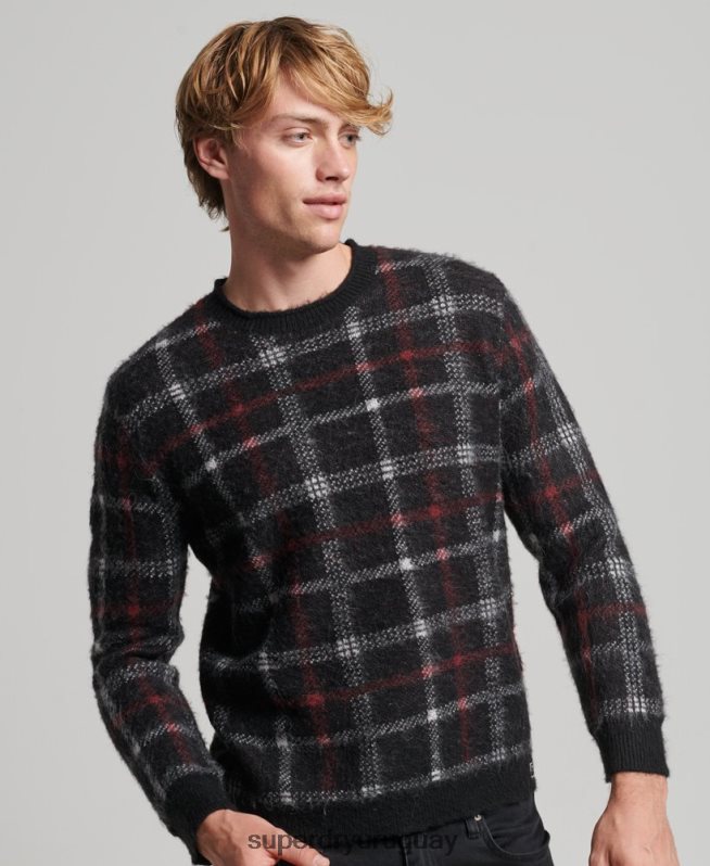 uy Superdry hombres suéter con cuello redondo y motivo negro DT2N8Z1279 ropa